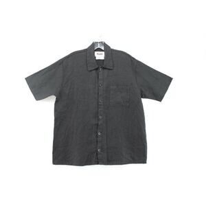 Flax Button Shirt Black Linen womens Petite M Lagenlook Minimalist Beachy